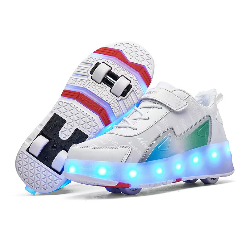 Kid Roller Skates Shoes with LED Flash Light and USB Charging Pair